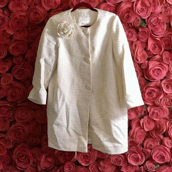 kate spade coat off white tweed cotton. Size XLarge. Pit to pit measures 21” - Picture 2 of 8